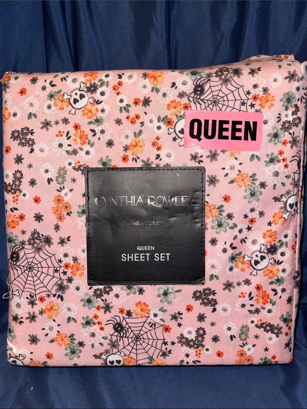 Cynthia Rowley Pink Floral & Spiderweb Queen Sheet Set